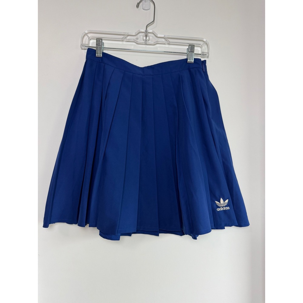 Adidas Originals Royal Blue Pleated Mini Skirt Trefoil Logo Side Zip Womens 6